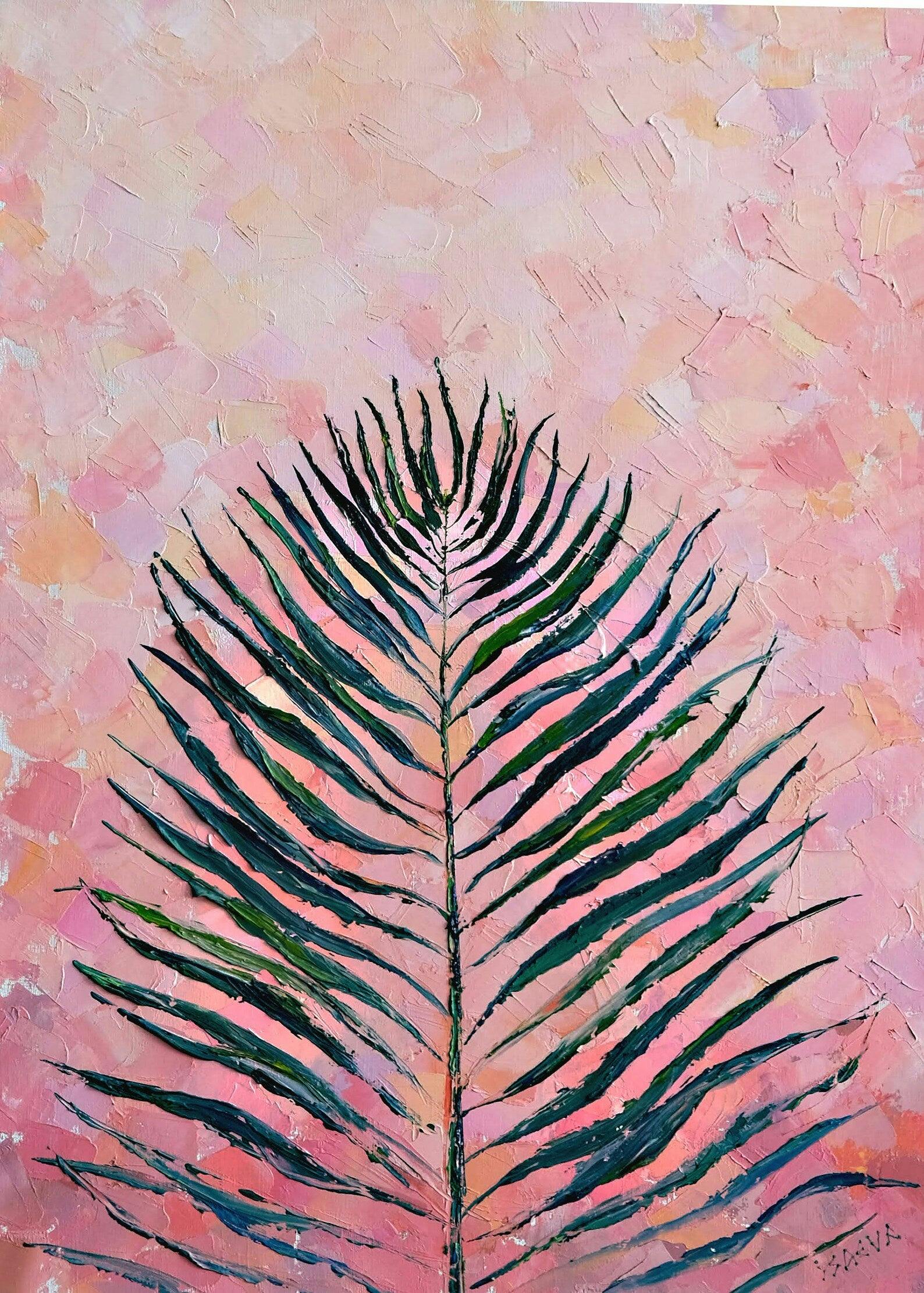 Pink palm leaf portrait