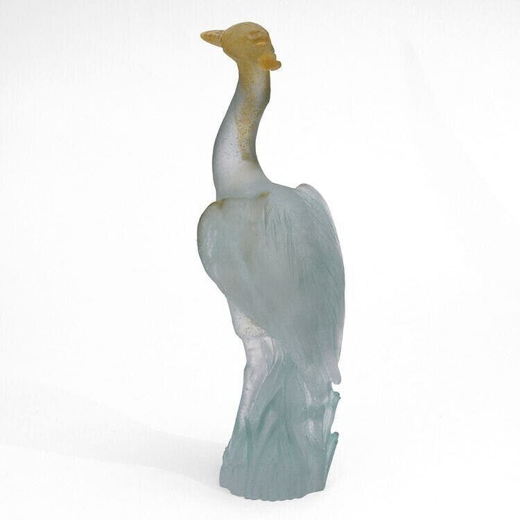 Heron Pate de Verre Art Glass Sculpture
